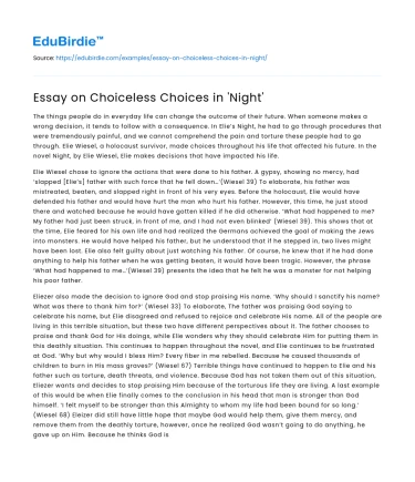 Essay on Choiceless Choices in ‘Night’