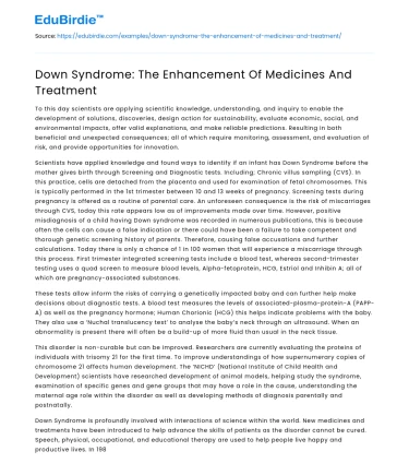 Down Syndrome: The Enhancement Of Medicines And Treatment