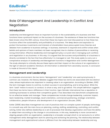 Role Of Management And Leadership In Conflict And Negotiation