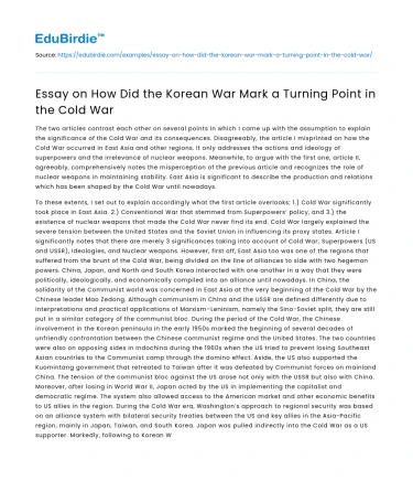Essay on How Did the Korean War Mark a Turning Point in the Cold War