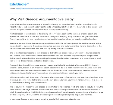 Why Visit Greece: Argumentative Essay