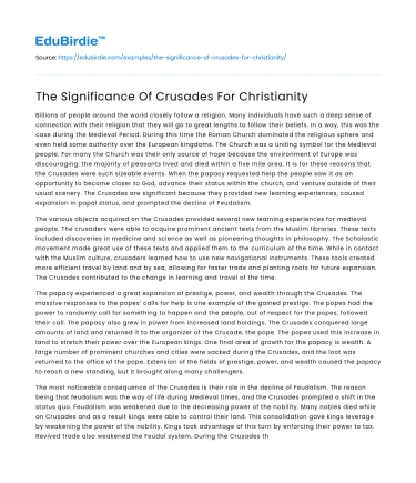 The Significance Of Crusades For Christianity