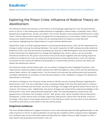 Exploring the Prison Crisis: Influence of Radical Theory on Abolitionism