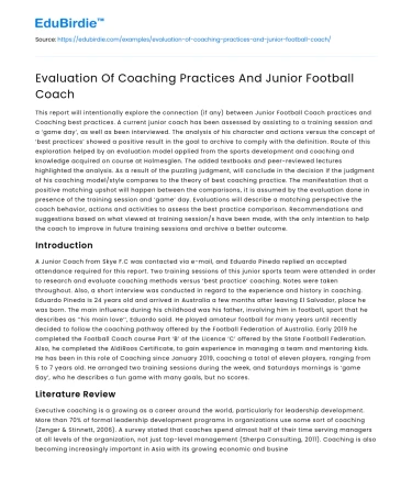 Evaluation Of Coaching Practices And Junior Football Coach
