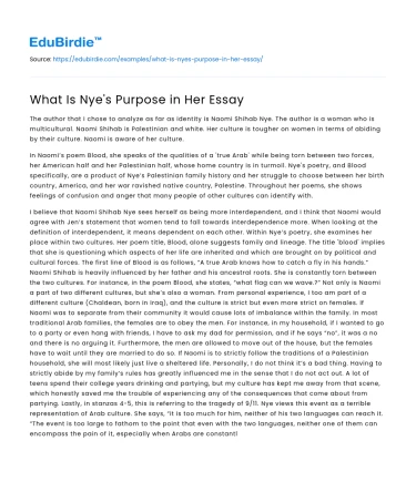 What Is Nye’s Purpose in Her Essay