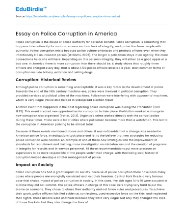 Essay on Police Corruption in America