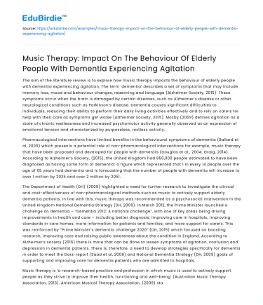 Impact of Music Therapy on Agitated Elderly with Dementia