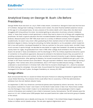 Analytical Essay on George W. Bush: Life Before Presidency