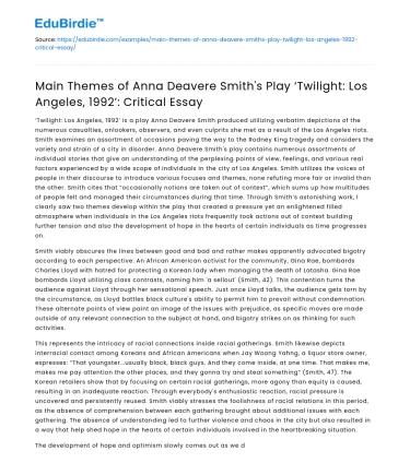 Key Themes in AD Smith’s Twilight: Los Angeles, 1992: Critical Analysis