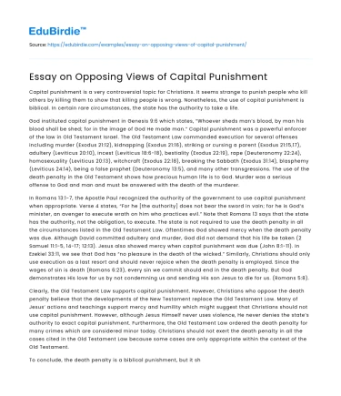 Essay on Opposing Views of Capital Punishment