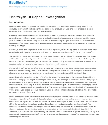 Electrolysis Of Copper Investigation