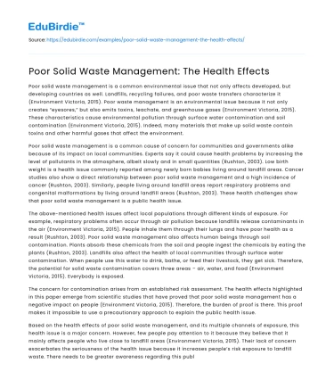 Poor Solid Waste Management: The Health Effects
