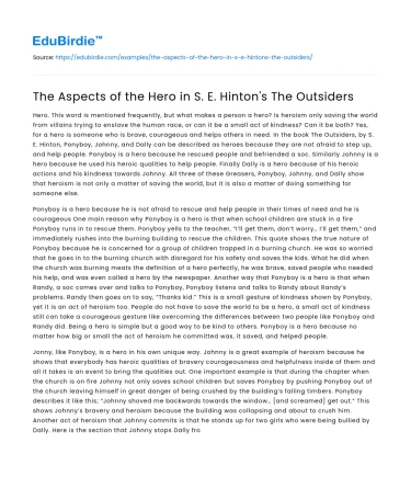 The Aspects of the Hero in S. E. Hinton’s The Outsiders