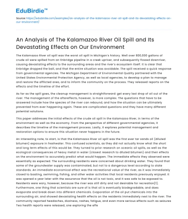 Kalamazoo River Oil Spill and Environmental Impact