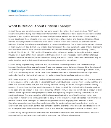 What Is Critical About Critical Theory?