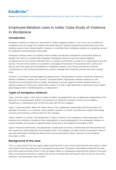 Employee Relation Laws in India: Case Study of Violence in Workplace