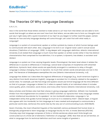 The Theories Of Why Language Develops