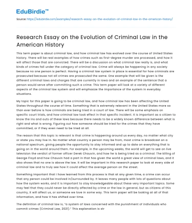 Research the Evolution of Criminal Law in the American History