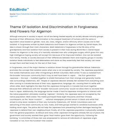 Isolation and discrimination in Forgiveness and Flowers for Algernon