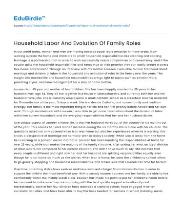 Household Labor And Evolution Of Family Roles
