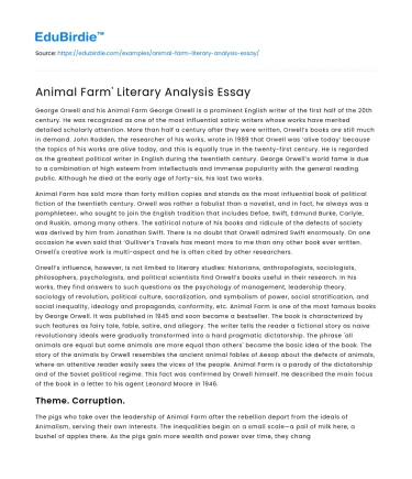Animal Farm’ Literary Analysis Essay