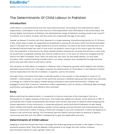 The Determinants Of Child Labour In Pakistan