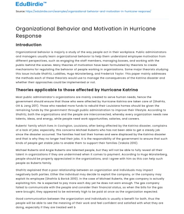 Organizational Behavior and Motivation in Hurricane Response