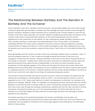 Relationship between Bartleby and narrator in Bartleby & the Scrivener