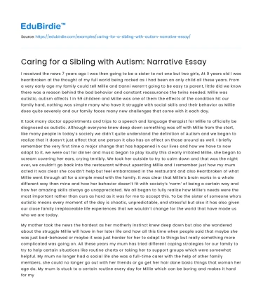 Caring for a Sibling with Autism: Narrative Essay