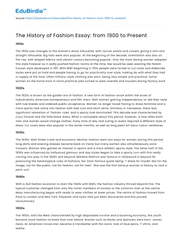 The History of Fashion Essay: from 1900 to Present