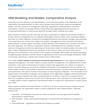 HRM Modeling and Models: Comparative Analysis