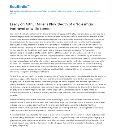 The Complex Depiction of Willie Loman in Arthur Miller’s Masterpiece