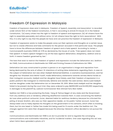 Freedom Of Expression In Malaysia