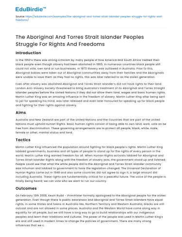 Struggle for Rights & Freedoms: Aboriginal & Torres Strait Islanders