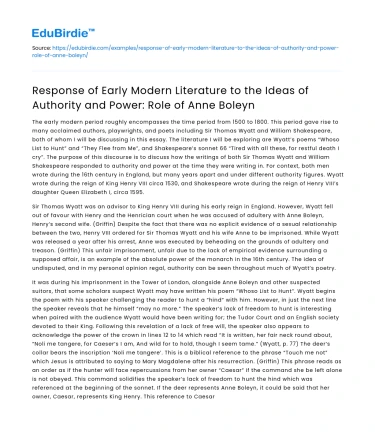 Early Modern Literature Response to Authority: Anne Boleyn’s Role
