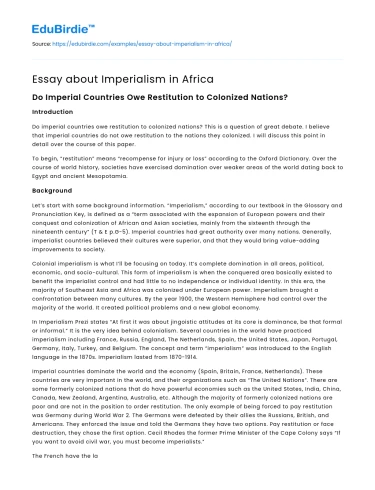 Essay about Imperialism in Africa