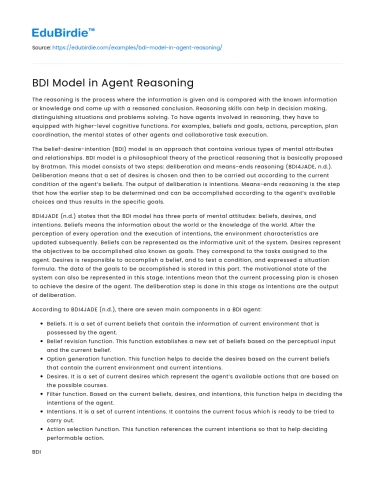 BDI Model in Agent Reasoning