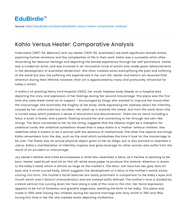 Kahlo Versus Hester: Comparative Analysis