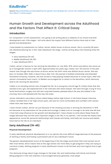Factors Impacting Human Growth and Development in Adulthood