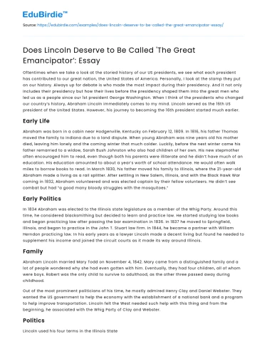 Does Lincoln Deserve to Be Called ‘The Great Emancipator’: Essay