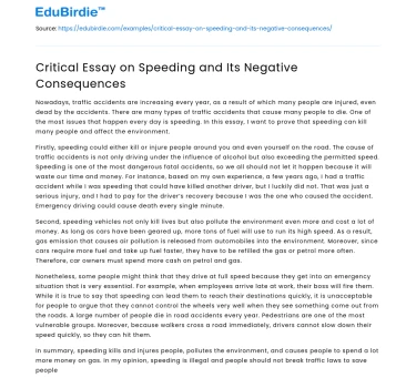 Critical Essay on Speeding and Its Negative Consequences