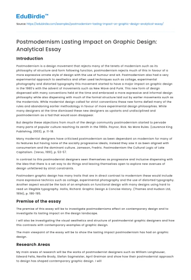 Postmodernism Lasting Impact on Graphic Design: Analytical Essay