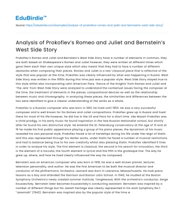 Analysis of Prokofiev’s Romeo and Juliet and Bernstein’s West Side Story