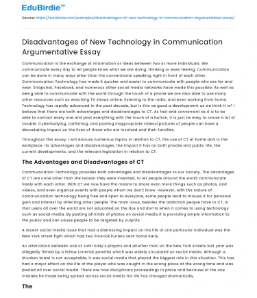 Disadvantages of New Technology in Communication Argumentative Essay