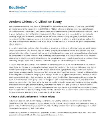 Ancient Chinese Civilization Essay