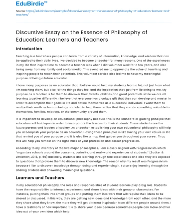 Philosophy of Education: Learners and Teachers