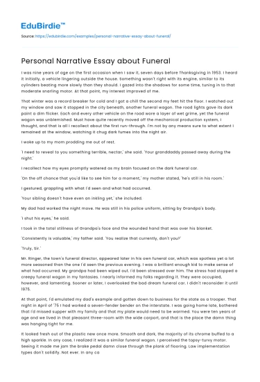 Personal Narrative Essay about Funeral