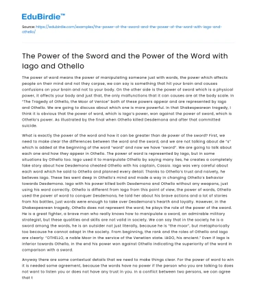 The Power of the Sword and the Power of the Word with Iago and Othello
