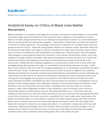 Analytical Essay on Critics of Black Lives Matter Movement