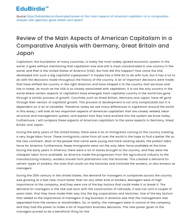 Comparing American Capitalism with Germany, UK, Japan